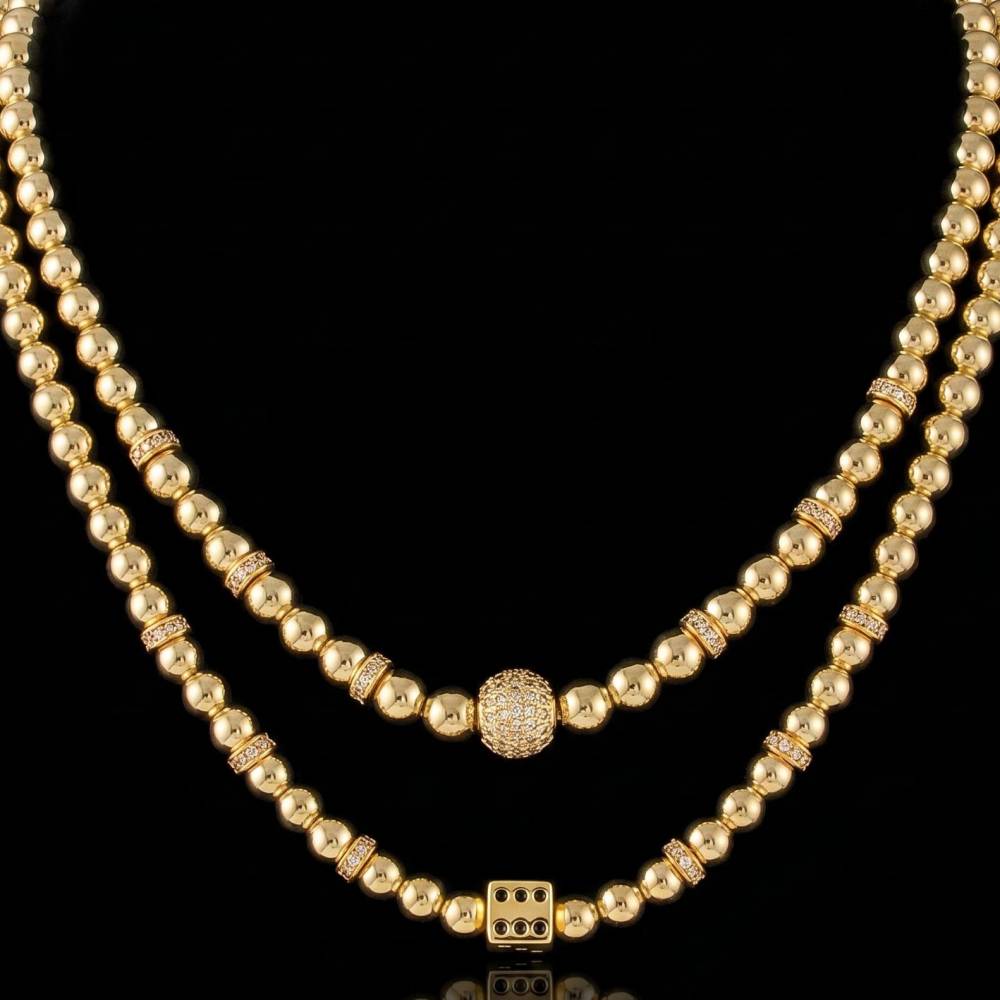 Bead/Dice Necklace in Yellow Gold Chain