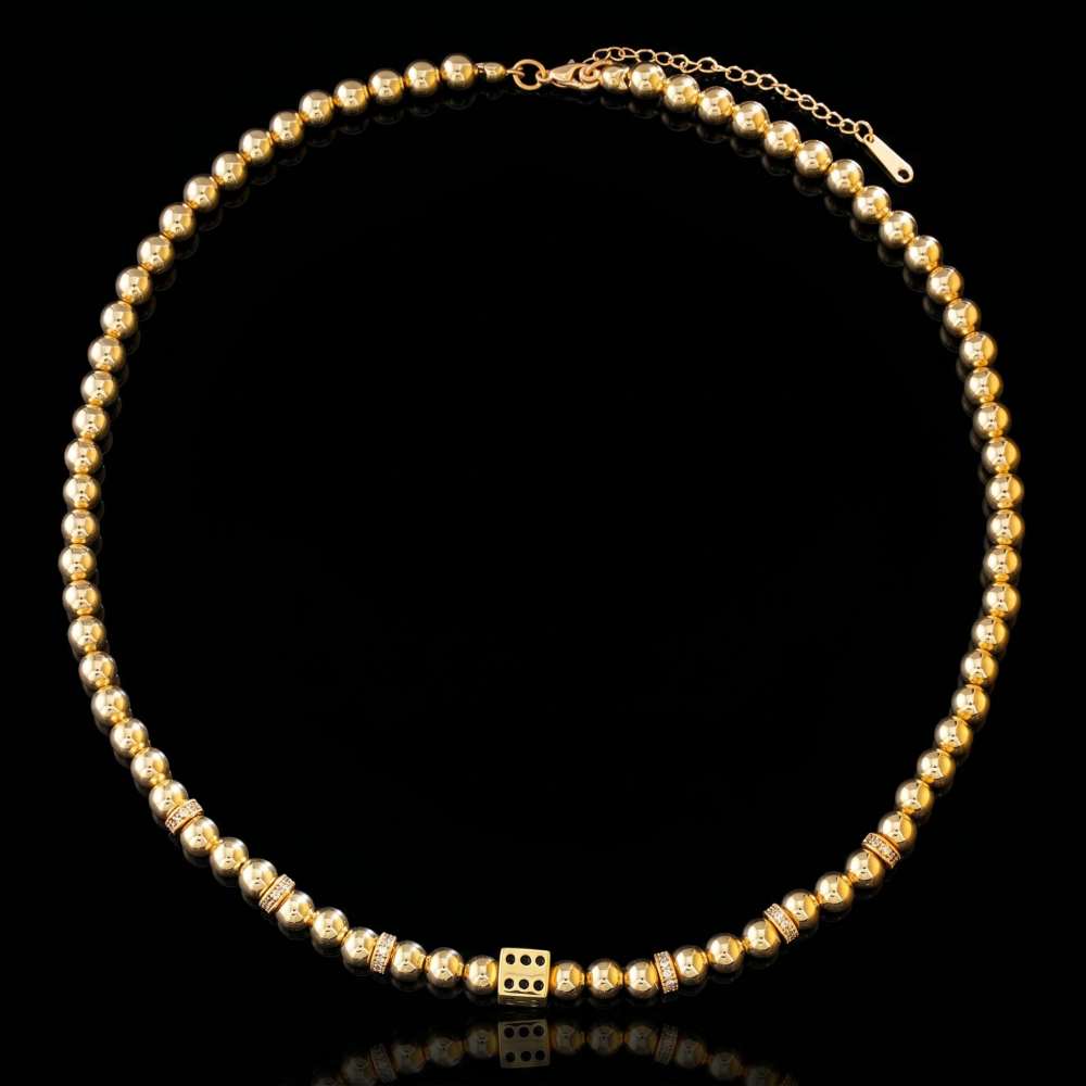 Bead/Dice Necklace in Yellow Gold Chain