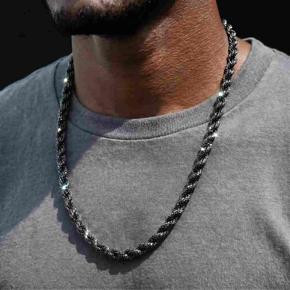 9mm Black Iced Out Rope Chain
