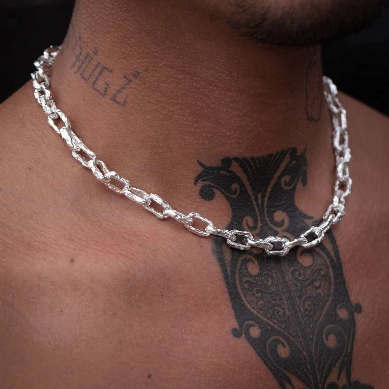 Mens Sterling Silver Chunky Cable Chain Necklace