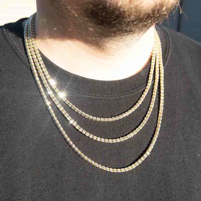 Mens 925 Sterling Silver Italian Iced out Link Chain