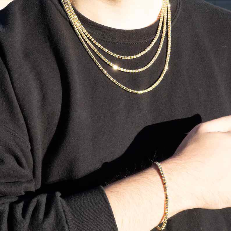 Mens 925 Sterling Silver Italian Iced out Link Chain