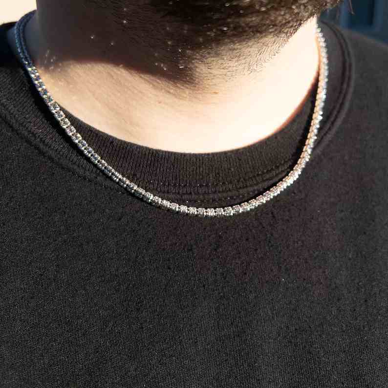 Mens 925 Sterling Silver Italian Iced out Link Chain