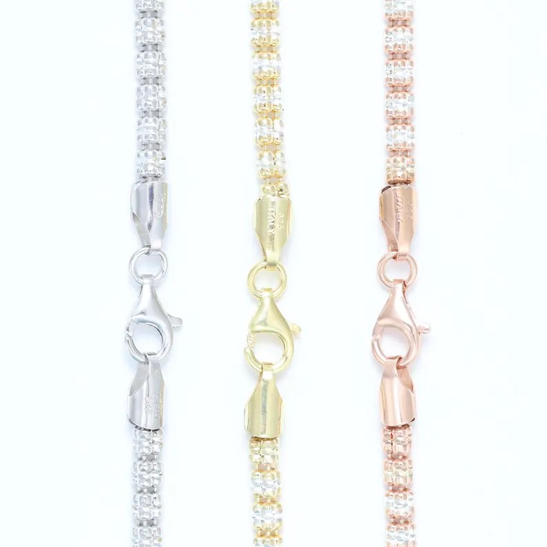 Mens 925 Sterling Silver Italian Iced out Link Chain