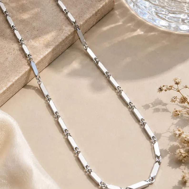 Mens Stainless Steel Twisted Bar Link Chain