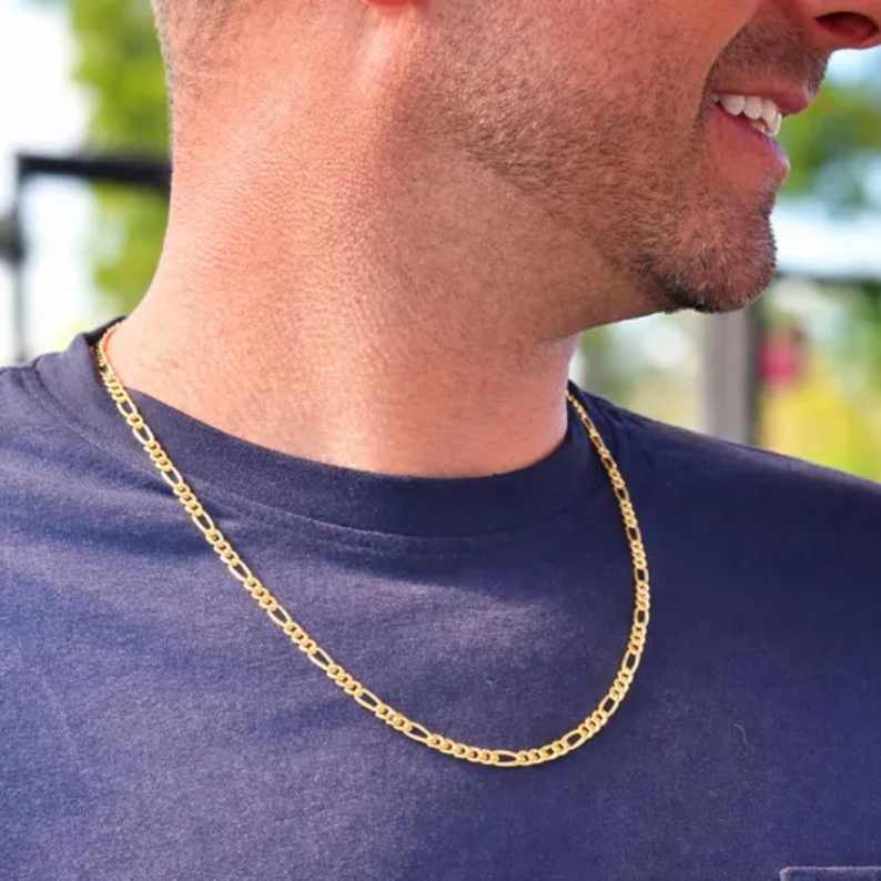 4.5mm Sterling Silver Yellow Gold Edgy Vermeil Figaro Chain Necklace