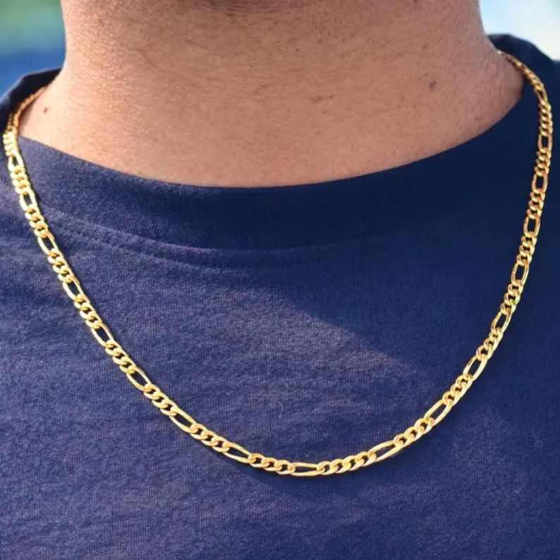 4.5mm Sterling Silver Yellow Gold Edgy Vermeil Figaro Chain Necklace