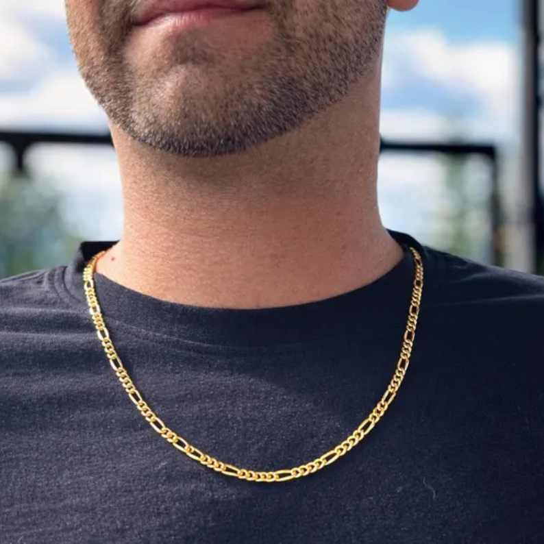 4.5mm Sterling Silver Yellow Gold Edgy Vermeil Figaro Chain Necklace