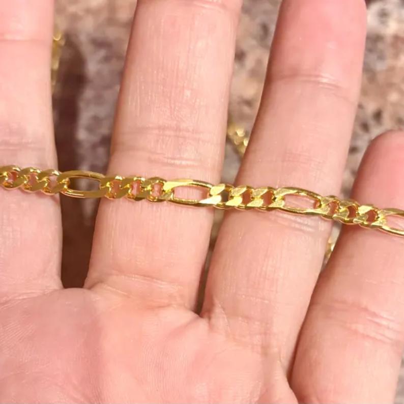 4.5mm Sterling Silver Yellow Gold Edgy Vermeil Figaro Chain Necklace