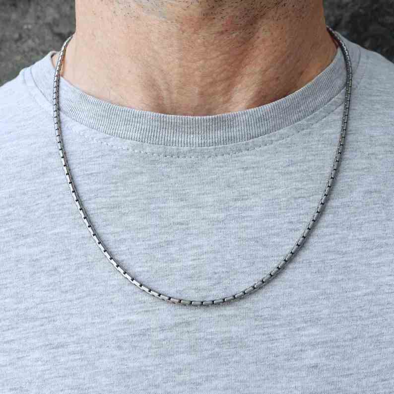 Simple and Timeless Titanium Long Box Chain Necklace