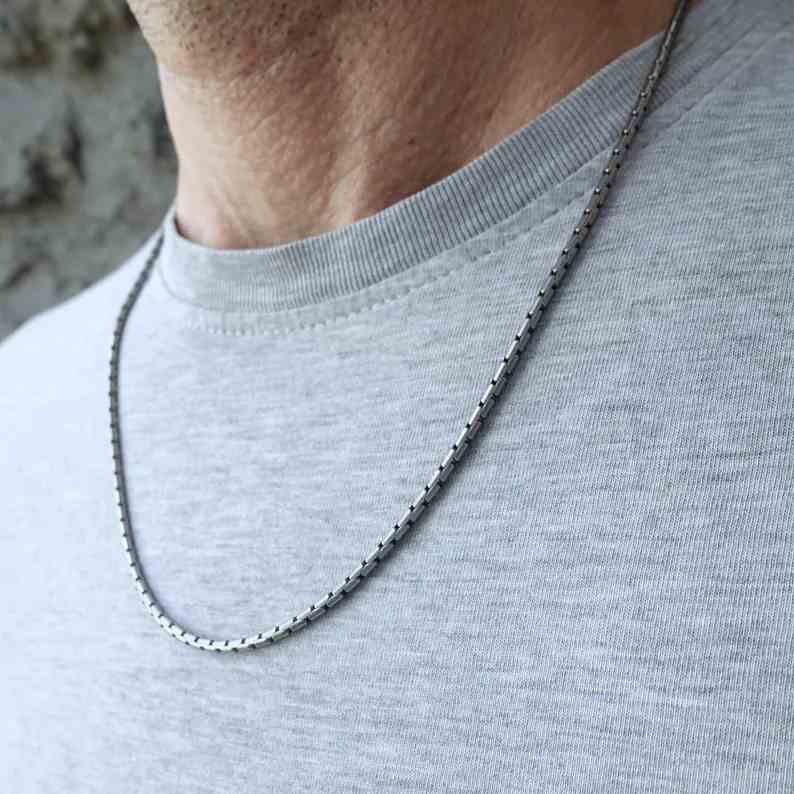 Simple and Timeless Titanium Long Box Chain Necklace