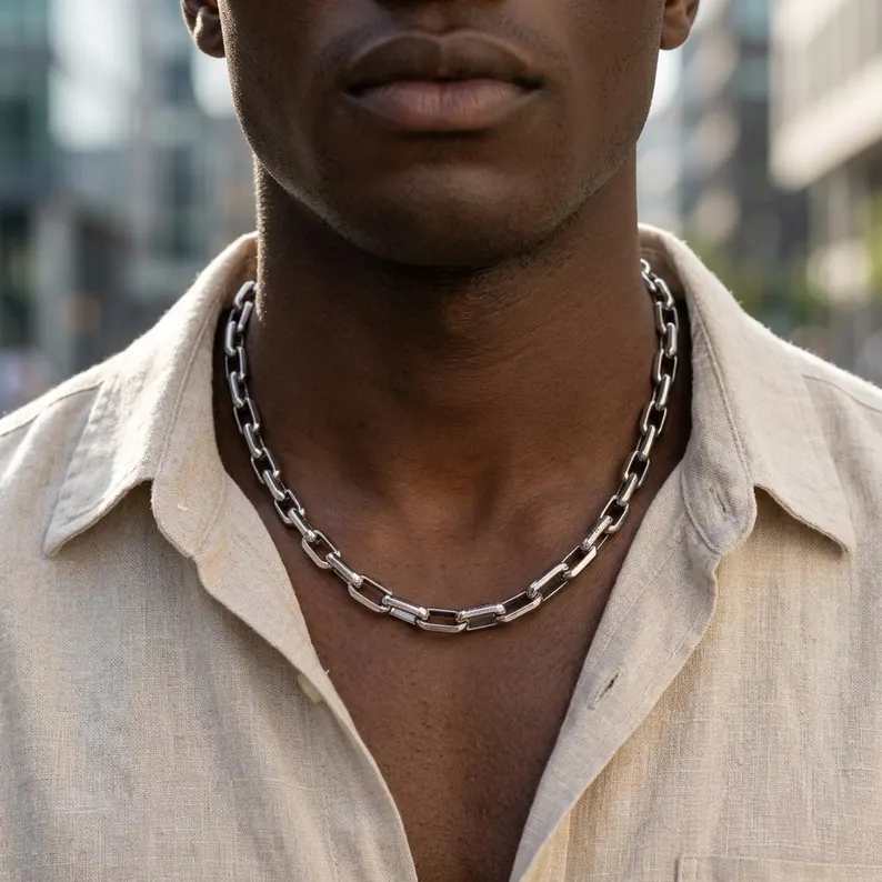 Titanium Stainless Steel Link Chain Necklace for Men