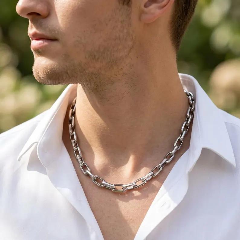Titanium Stainless Steel Link Chain Necklace for Men
