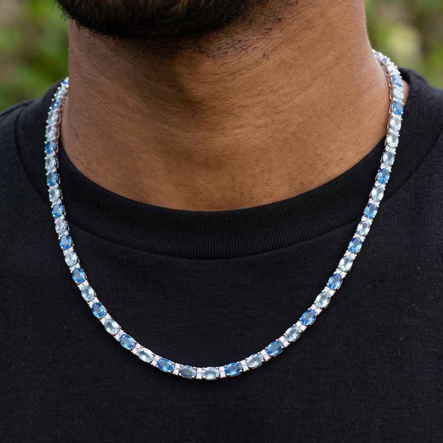 4mm Iced Out Blue Oval-Cut Tennis Chain