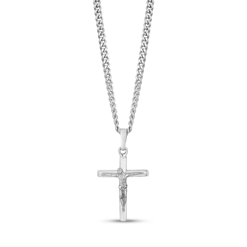 Stainless Steel Crucifix Pendant Mens Jesus Necklace