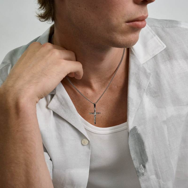 Stainless Steel Crucifix Pendant Mens Jesus Necklace