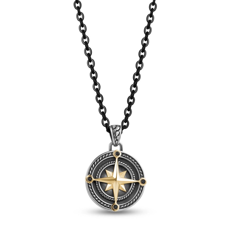 Black And Gold North Star Stainless Steel Pendant Necklace 