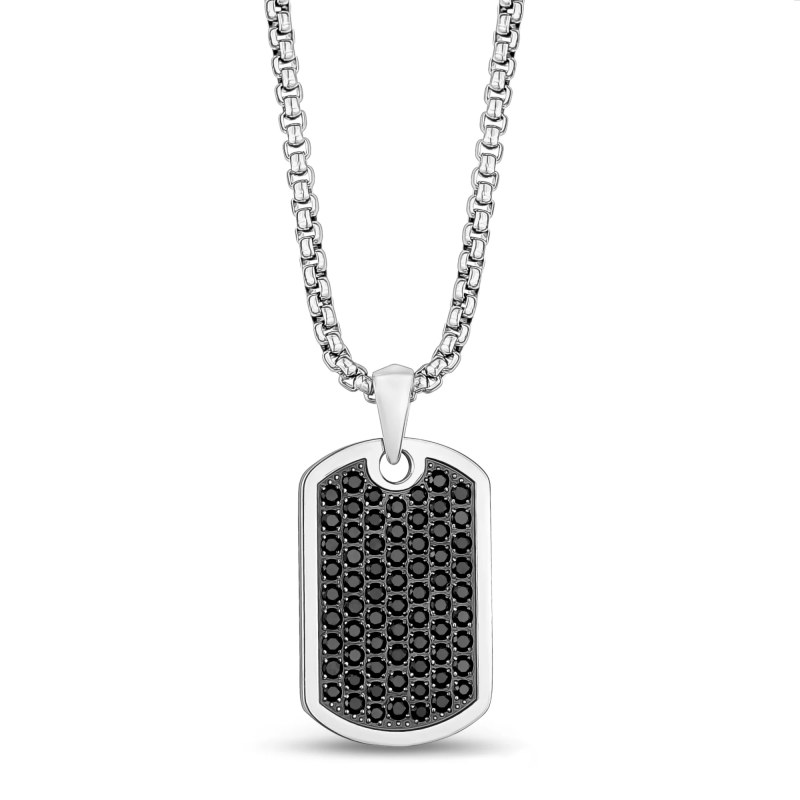 Ice Out Black Stone Dog Tag Stainless Steel Pendant Necklace