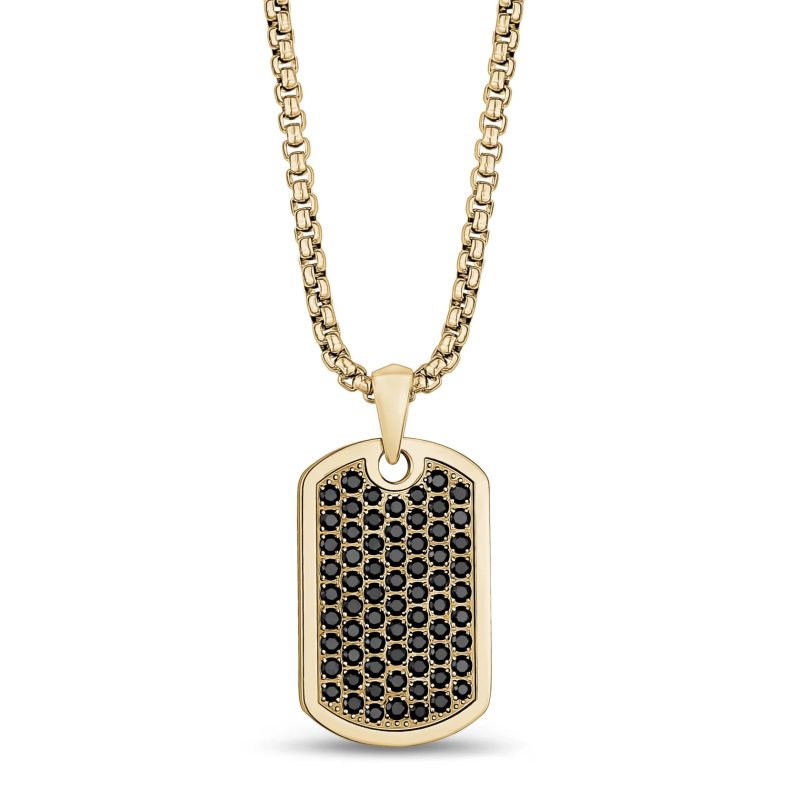 Ice Out Black Stone Dog Tag Stainless Steel Pendant Necklace
