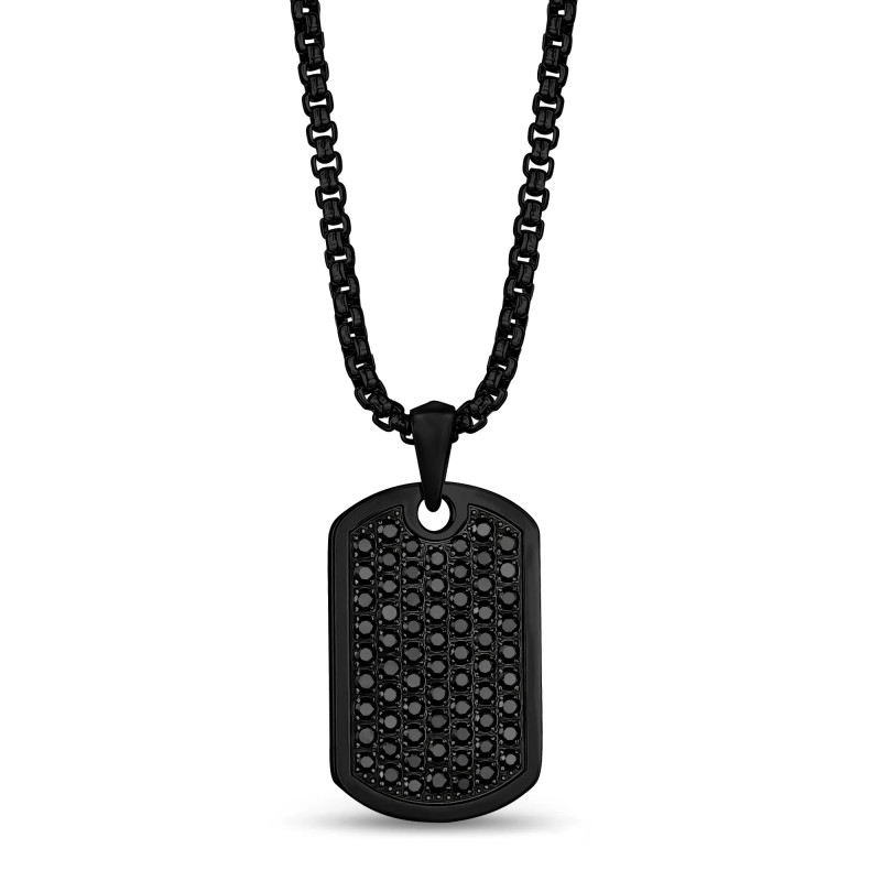 Ice Out Black Stone Dog Tag Stainless Steel Pendant Necklace
