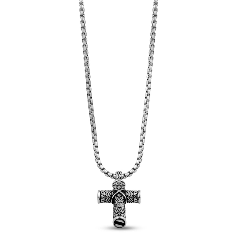 Detailed Cross Cremation Urn Pendant For Ashes Necklace 