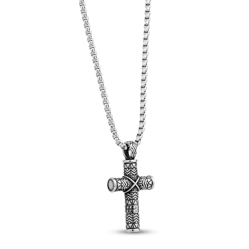 Detailed Cross Cremation Urn Pendant For Ashes Necklace 