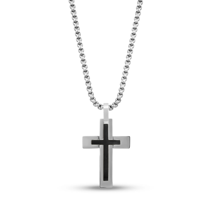 Matte And Shiny Two Tone Cross Pendant Necklace