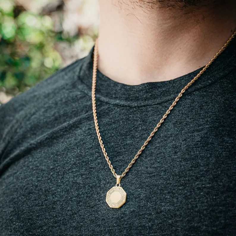 Vintage Octagon Pendant Necklace For Men