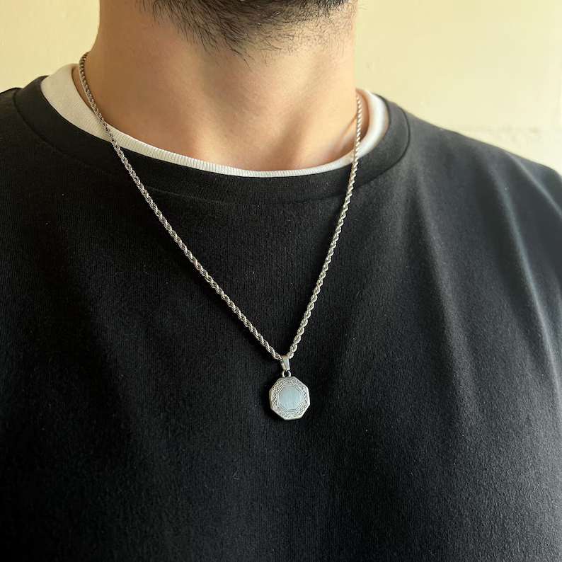 Vintage Octagon Pendant Necklace For Men