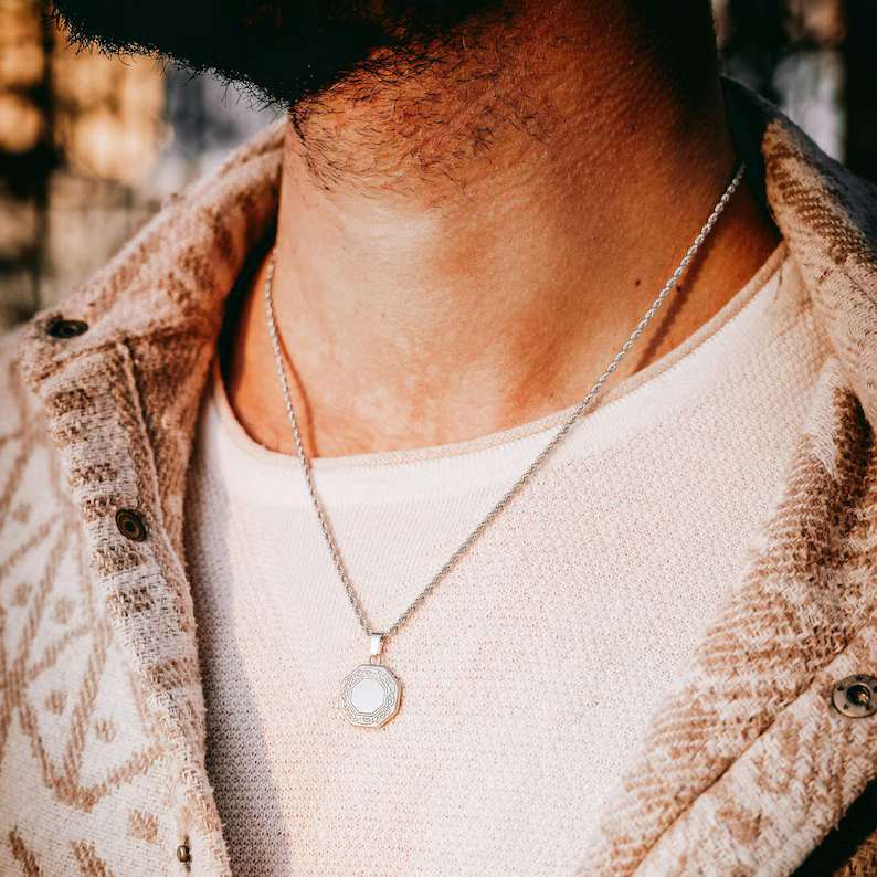 Vintage Octagon Pendant Necklace For Men
