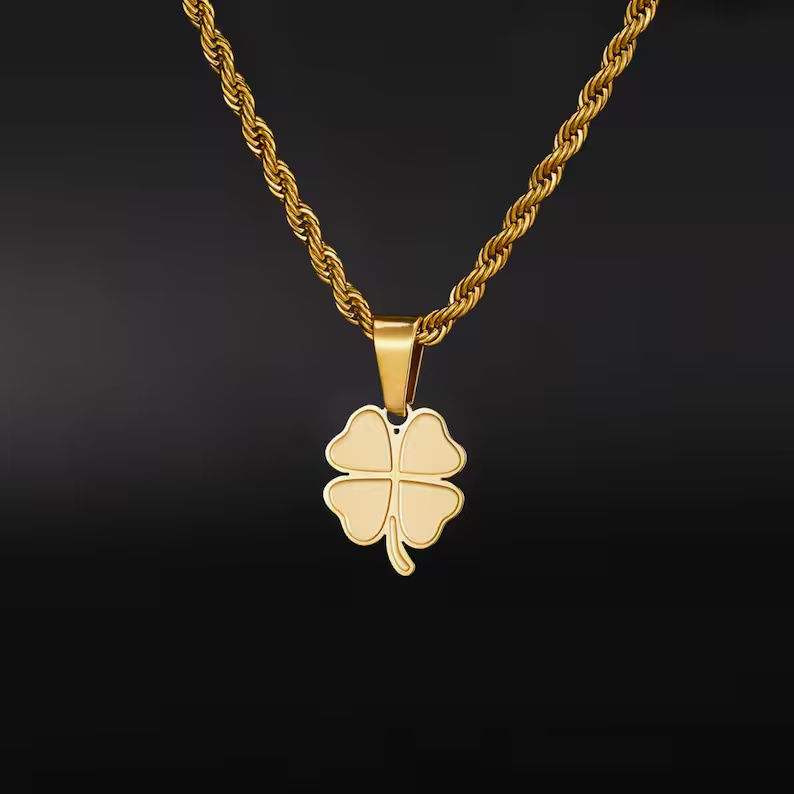 Mens 4 Leaf Clover Charm Pendant Necklace
