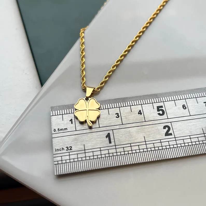 Mens 4 Leaf Clover Charm Pendant Necklace