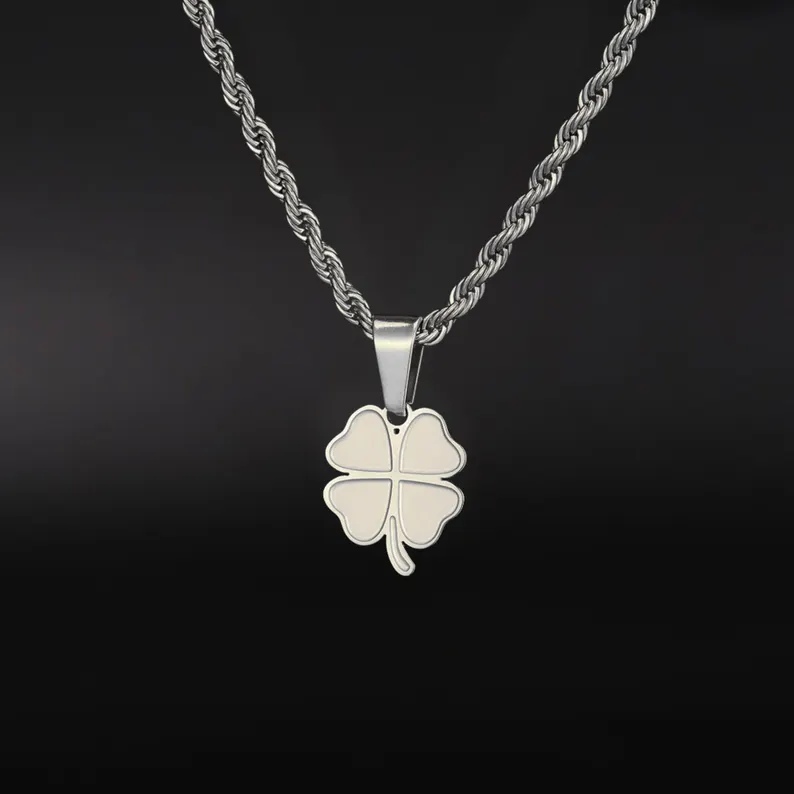 Mens 4 Leaf Clover Charm Pendant Necklace