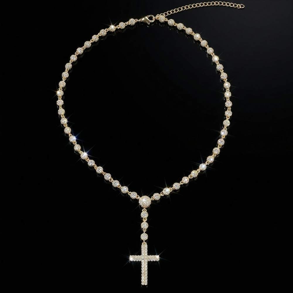 Iced Out Beads Cross Necklace