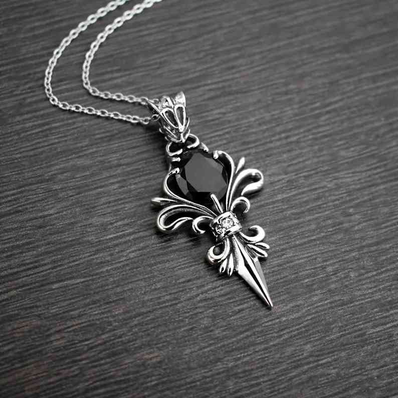 Men's Stainless Steel Black Stone Pendant Necklace