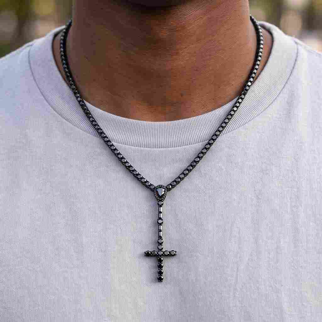 3mm Black Iced Out Cross Tennis Necklace