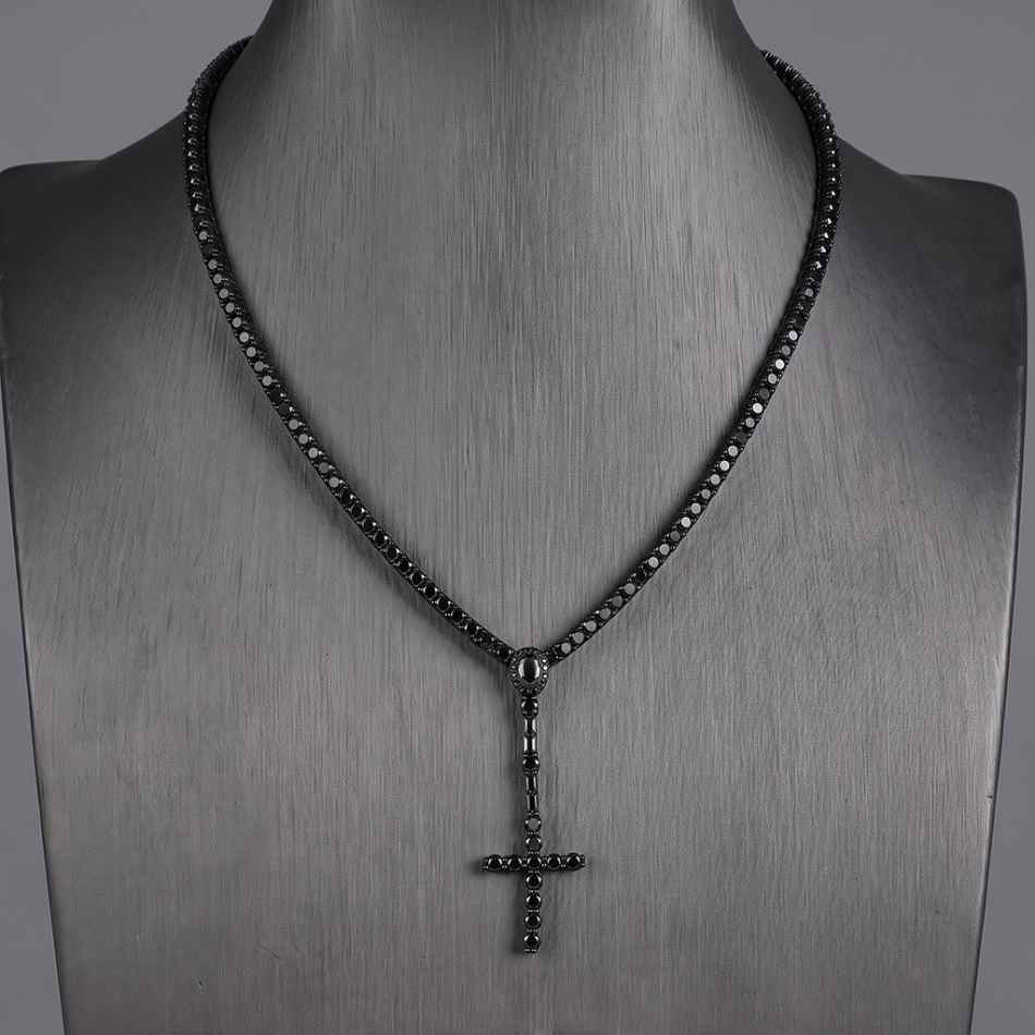 3mm Black Iced Out Cross Tennis Necklace