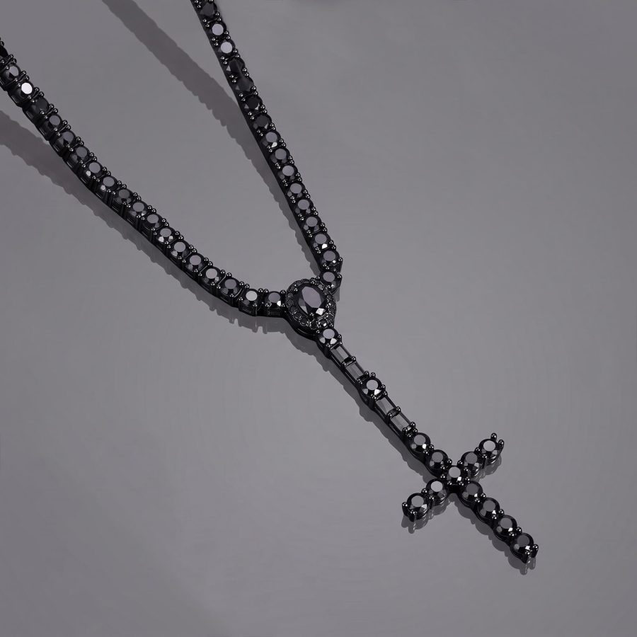 3mm Black Iced Out Cross Tennis Necklace