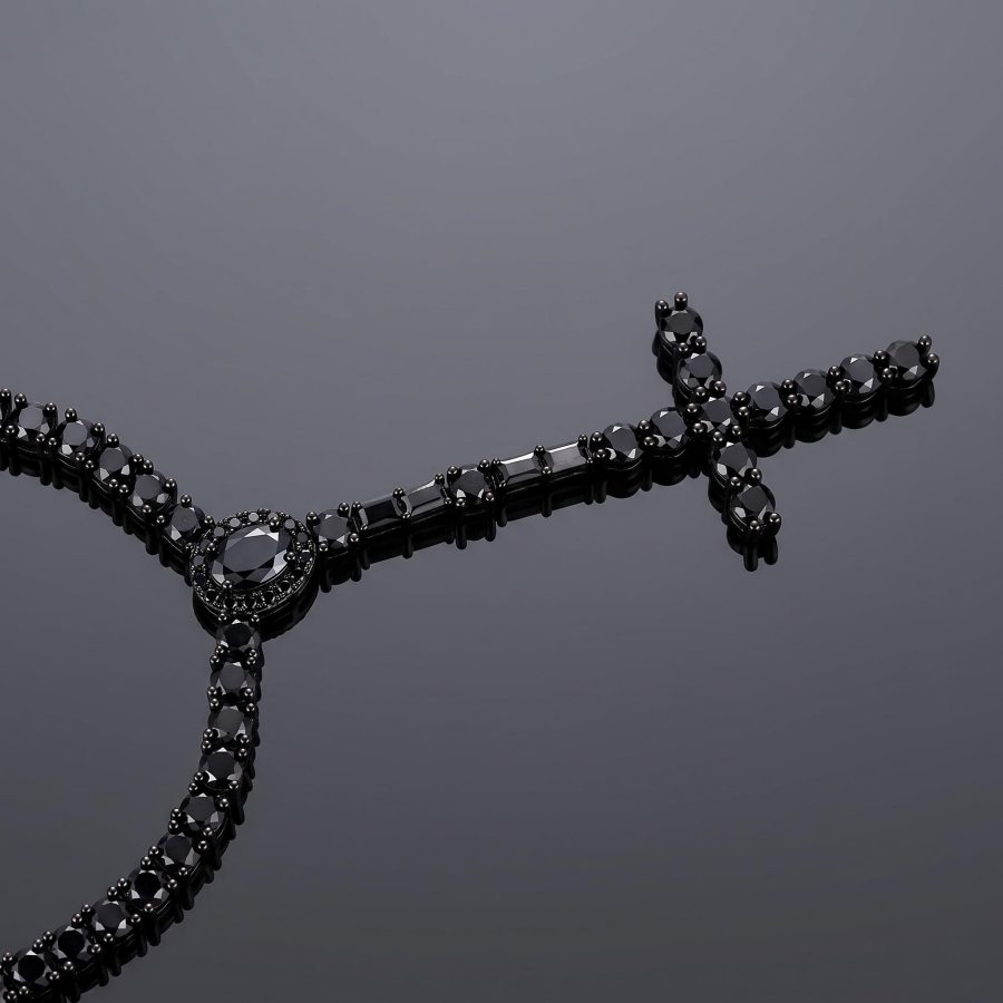 3mm Black Iced Out Cross Tennis Necklace
