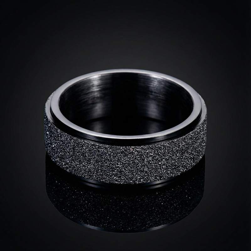 Men's Rotating Frosted Steel Simple Band in Black Gold