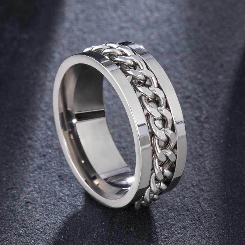 Rotating Titanium Steel Cuban Chain Fidget Ring