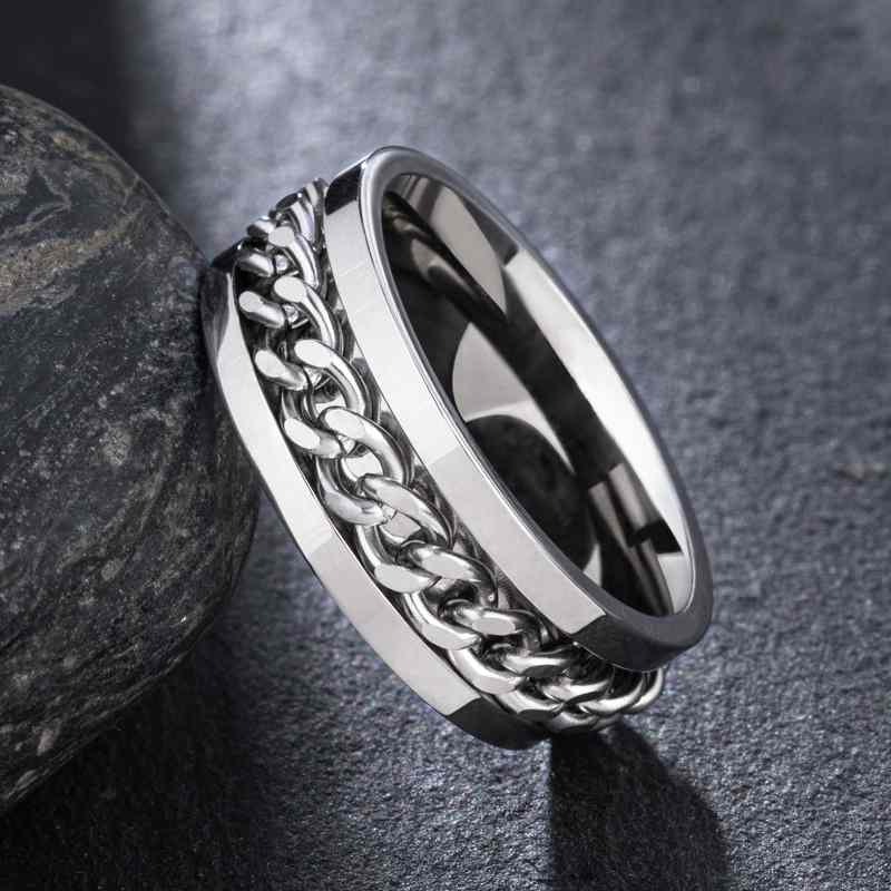 Rotating Titanium Steel Cuban Chain Fidget Ring