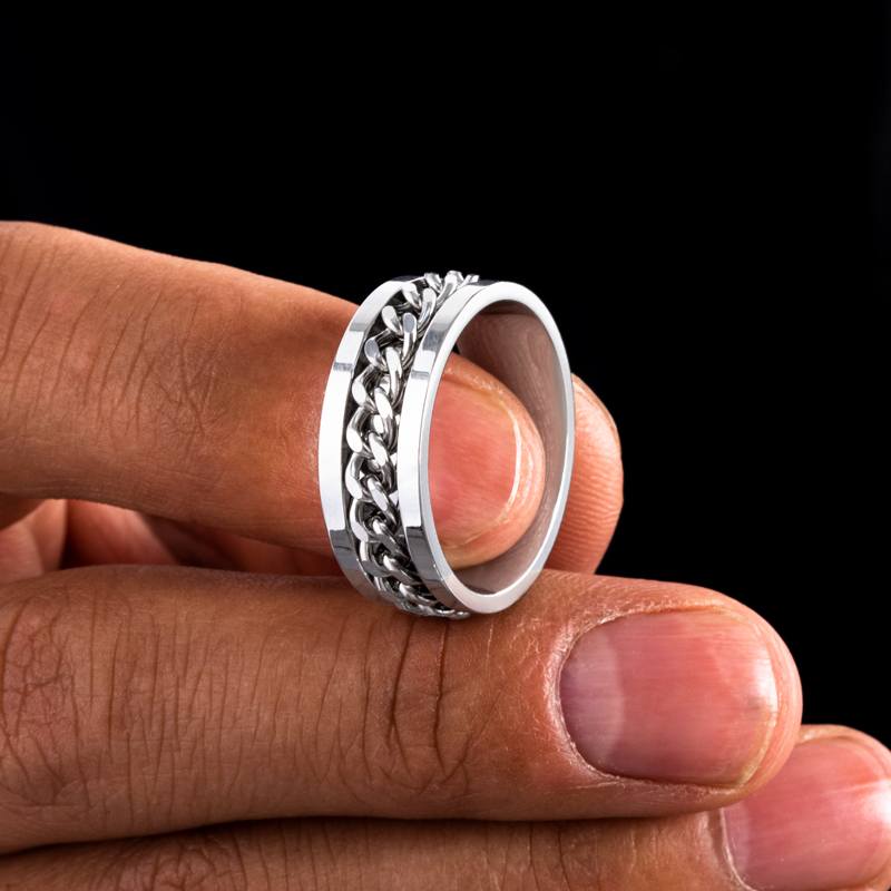 Rotating Titanium Steel Cuban Chain Fidget Ring