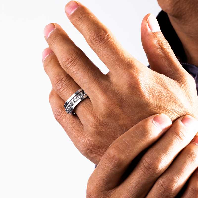 Rotating Titanium Steel Cuban Chain Fidget Ring