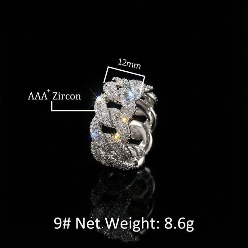 12mm Round & Baguette Cut Cuban Ring