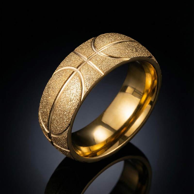 Men's Basketball Pattern Frosted Steel Band in Black Gold