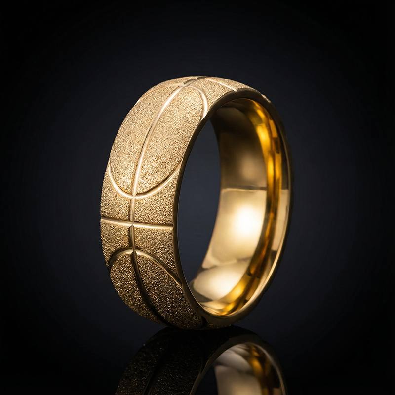 Men's Basketball Pattern Frosted Steel Band in Black Gold