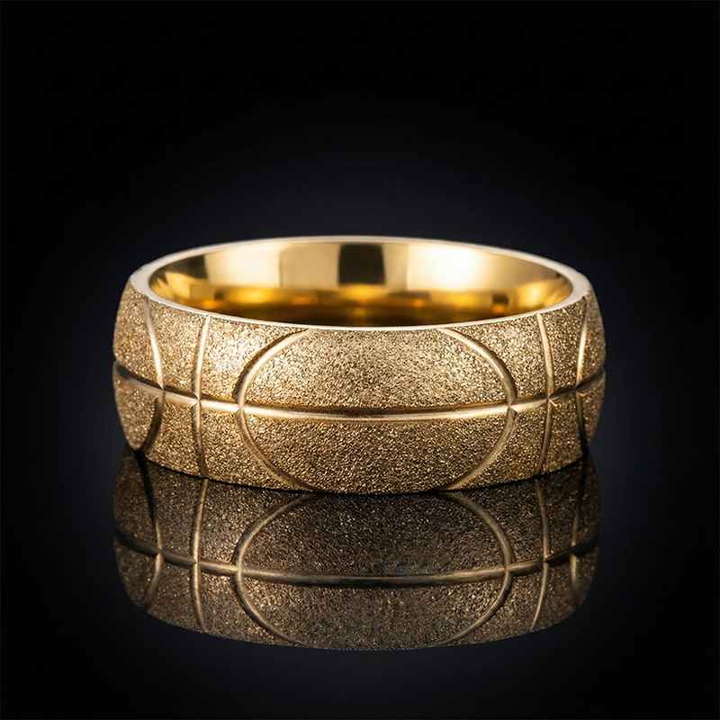 Men's Basketball Pattern Frosted Steel Band in Black Gold