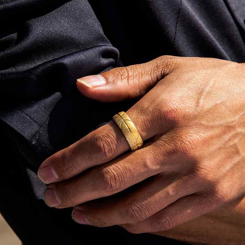 Men's Basketball Pattern Frosted Steel Band in Black Gold