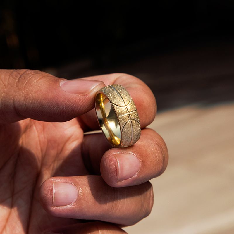 Men's Basketball Pattern Frosted Steel Band in Black Gold